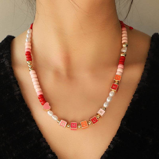 Colorful Beaded Necklace Original Design Square English Combination Bracelet Suit - P12 Hub Europe