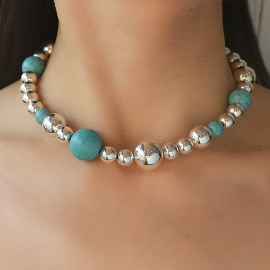 Elegant Turquoise Beaded Necklace For Women Europe And America Cross Border Fashion Beaded - P12 Hub Europe