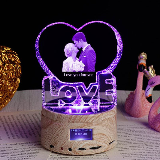 Personalized Gifts Crystal Photo Night Lamp Bluetooth Rotating Color Changing Music Player 3D Inner Carved - P12 Hub Europe