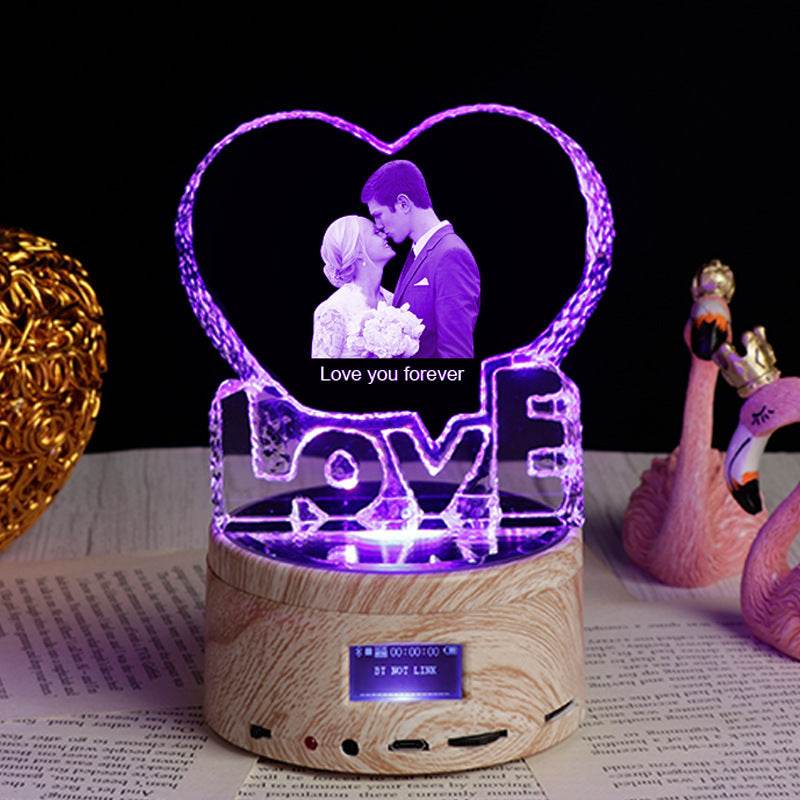 Personalized Gifts Crystal Photo Night Lamp Bluetooth Rotating Color Changing Music Player 3D Inner Carved - P12 Hub Europe