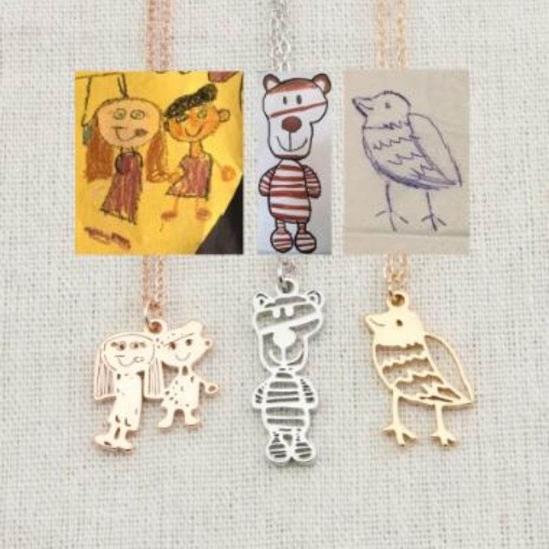 Custom Kids Drawing Painting Necklace Stainless Stee Personalized Children Artwork Pendant For Kids Mom Family Jewelry Gifts - P12 Hub Europe