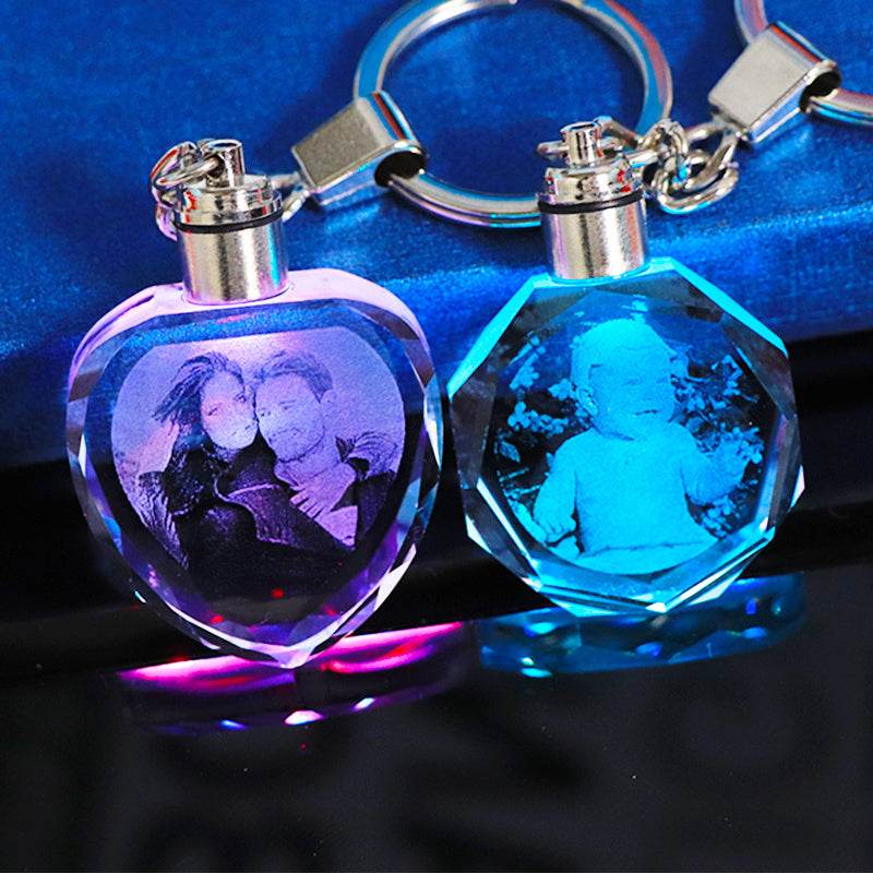 Crystal Keychain Customization Custom Photo Couple Family Souvenir Gift Laser Carve Crystal Keychain Photo Colorful LED Light Key Chain - P12 Hub Europe