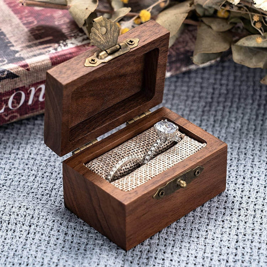 Vintage Ring Box Wooden Jewelry Personalized Name Date Commemorative Gift - P12 Hub Europe