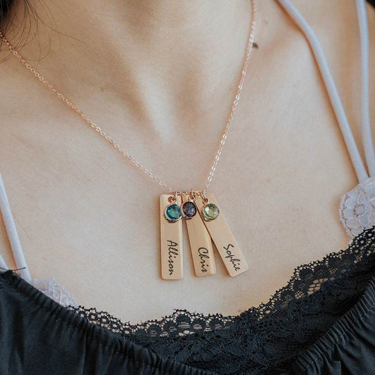 Twelve Color Birthstone Long Engraved Necklace - P12 Hub Europe