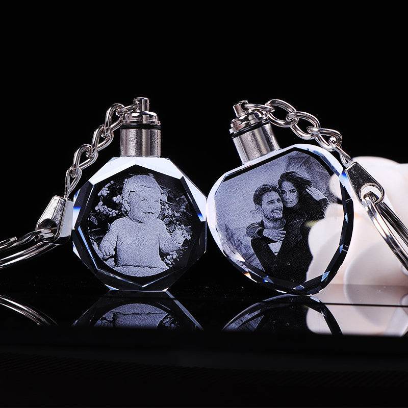 Crystal Keychain Customization Custom Photo Couple Family Souvenir Gift Laser Carve Crystal Keychain Photo Colorful LED Light Key Chain - P12 Hub Europe