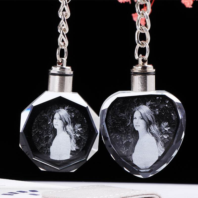 K9 Crystal Keychain LED Flashing Custom Carve Family Photo Frame Souvenir Gifts Glass Key Chain Ring Jewelry - P12 Hub Europe