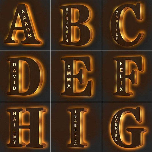 Custom Wooden Engraved USB LED Night Light 24 Letter Bedroom Home Decoration Birthday Gift for Friend Decorative Wall Lamp - P12 Hub Europe