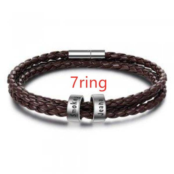 Personalized Mens Braided Genuine Leather Bracelet Stainless Steel Custom Beads Name Charm Bracelet For Men With Family Names - P12 Hub Europe