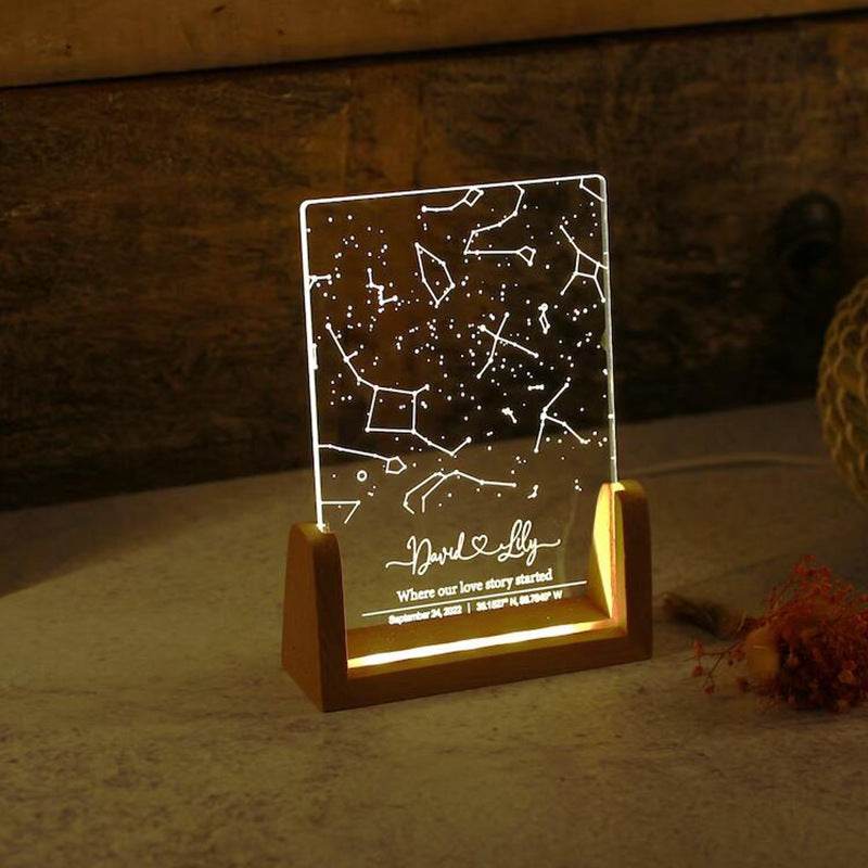 Personalized Star Map Night Light Engraved Name Birthday Photo Frame Wooden Base - P12 Hub Europe