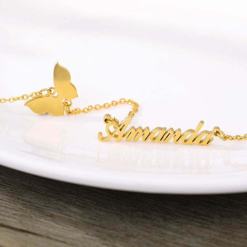 Women Personalized Butterfly Name Necklace Stainless Steel Jewelry - P12 Hub Europe