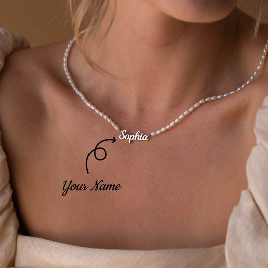 Personalized Custom Name Pendant Fashion Pearl Beaded Necklace For Women Stainless Steel Customized Nameplate Necklace Jewelry - P12 Hub Europe