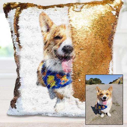 Custom Photo Cushion Cover Diy Personalized Sequin Luminous Pillowcase Room Decoration Baby Wedding Pet Photos Printed - P12 Hub Europe