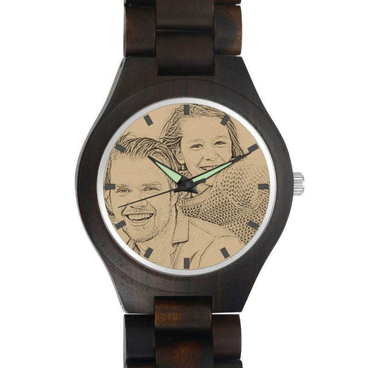 Men's Engraved Wooden Photo Watch Wooden Strap 45mm - P12 Hub Europe