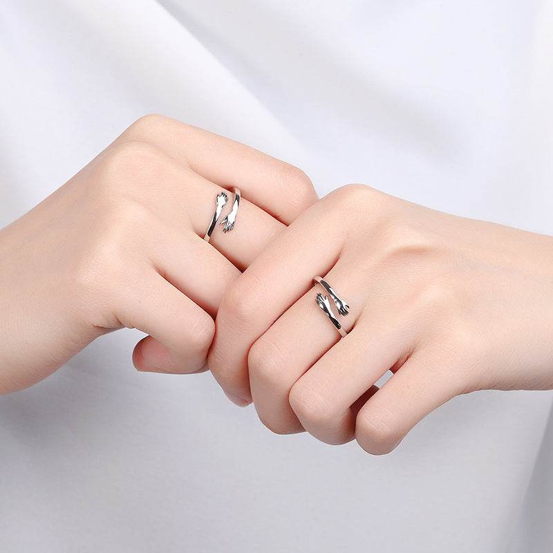 S925 Silver Hug Palm Finger Smooth Exquisite Couple Ring - P12 Hub Europe