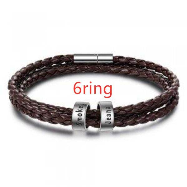 Personalized Mens Braided Genuine Leather Bracelet Stainless Steel Custom Beads Name Charm Bracelet For Men With Family Names - P12 Hub Europe