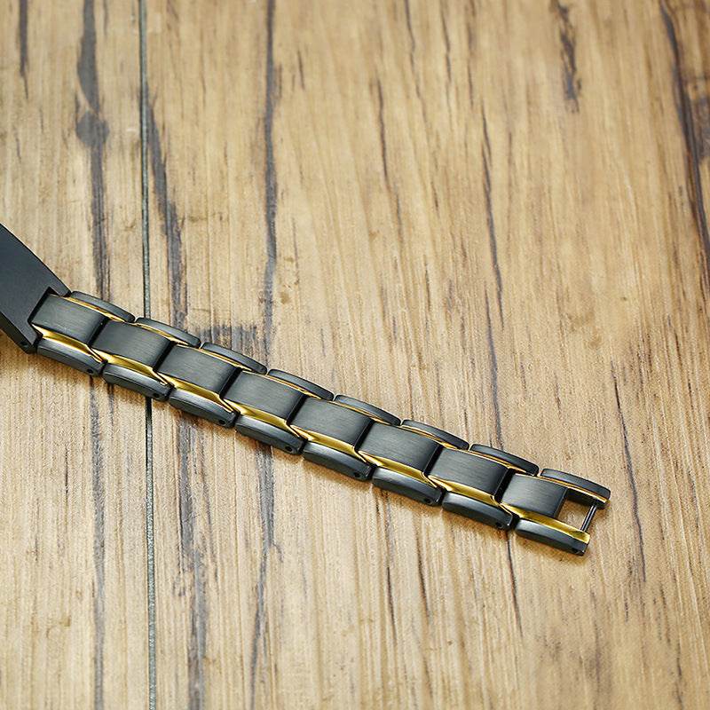 Custom Engraving Heavy Chain Bracelet 12mm Men's Black Matt Finish Curved Bar Charm Bracelet in Stainless Steel - P12 Hub Europe
