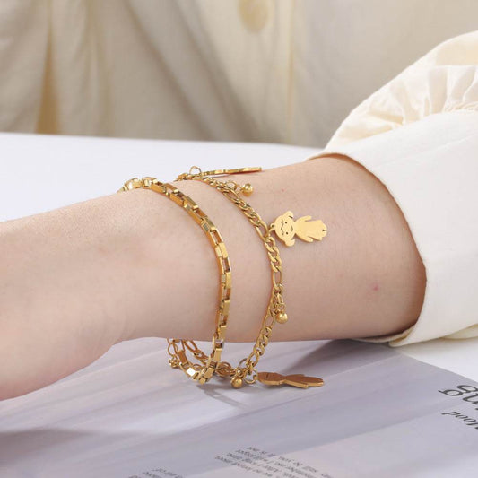 Cartoon Character Titanium Steel Ball Figaro Chain Double Layer Bracelet - P12 Hub Europe