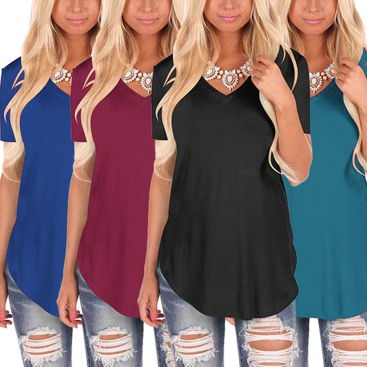 V-neck Knitted Solid Color Top Plus Size Loose Short Sleeve - P12 Hub Europe