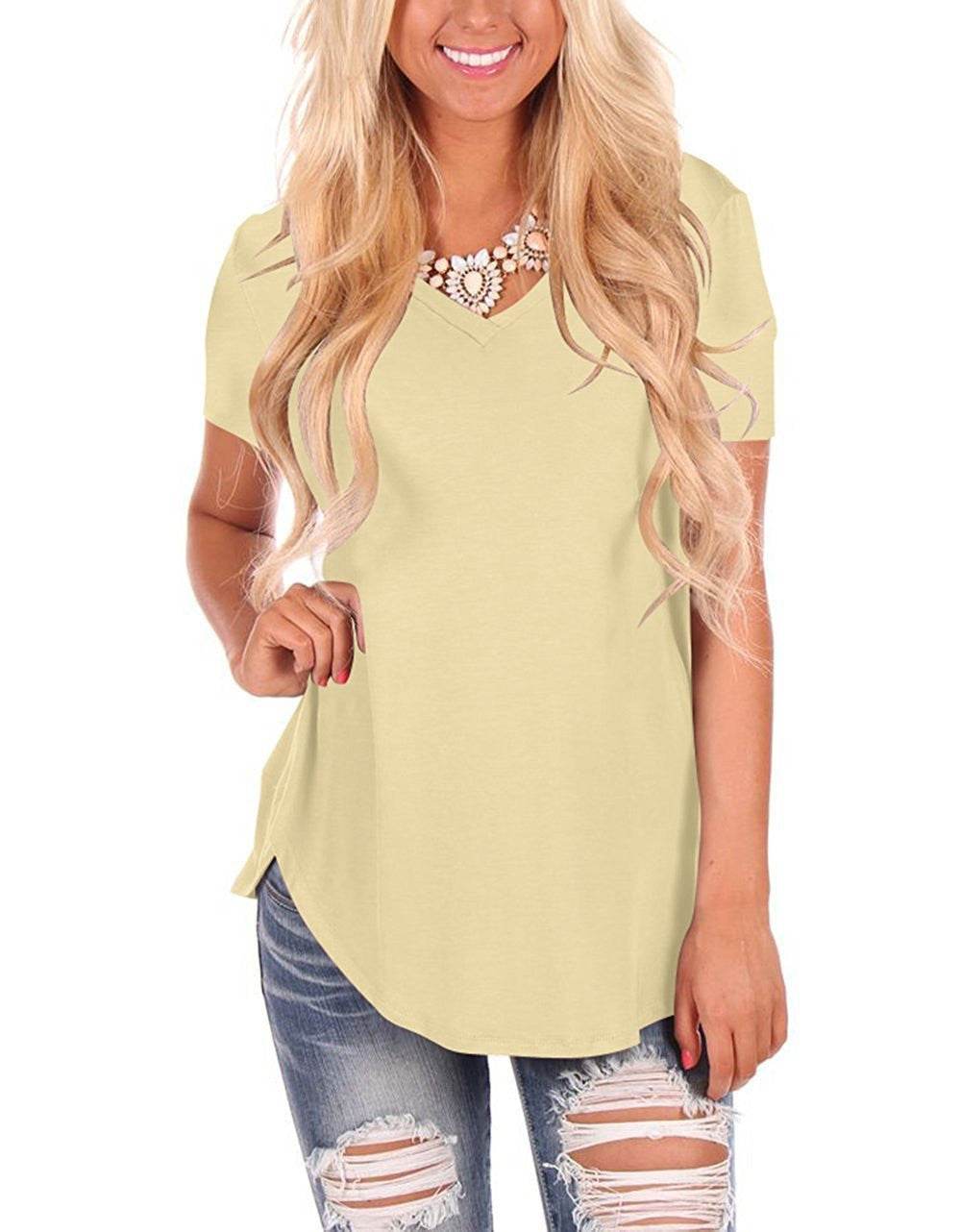 V-neck Knitted Solid Color Top Plus Size Loose Short Sleeve - P12 Hub Europe