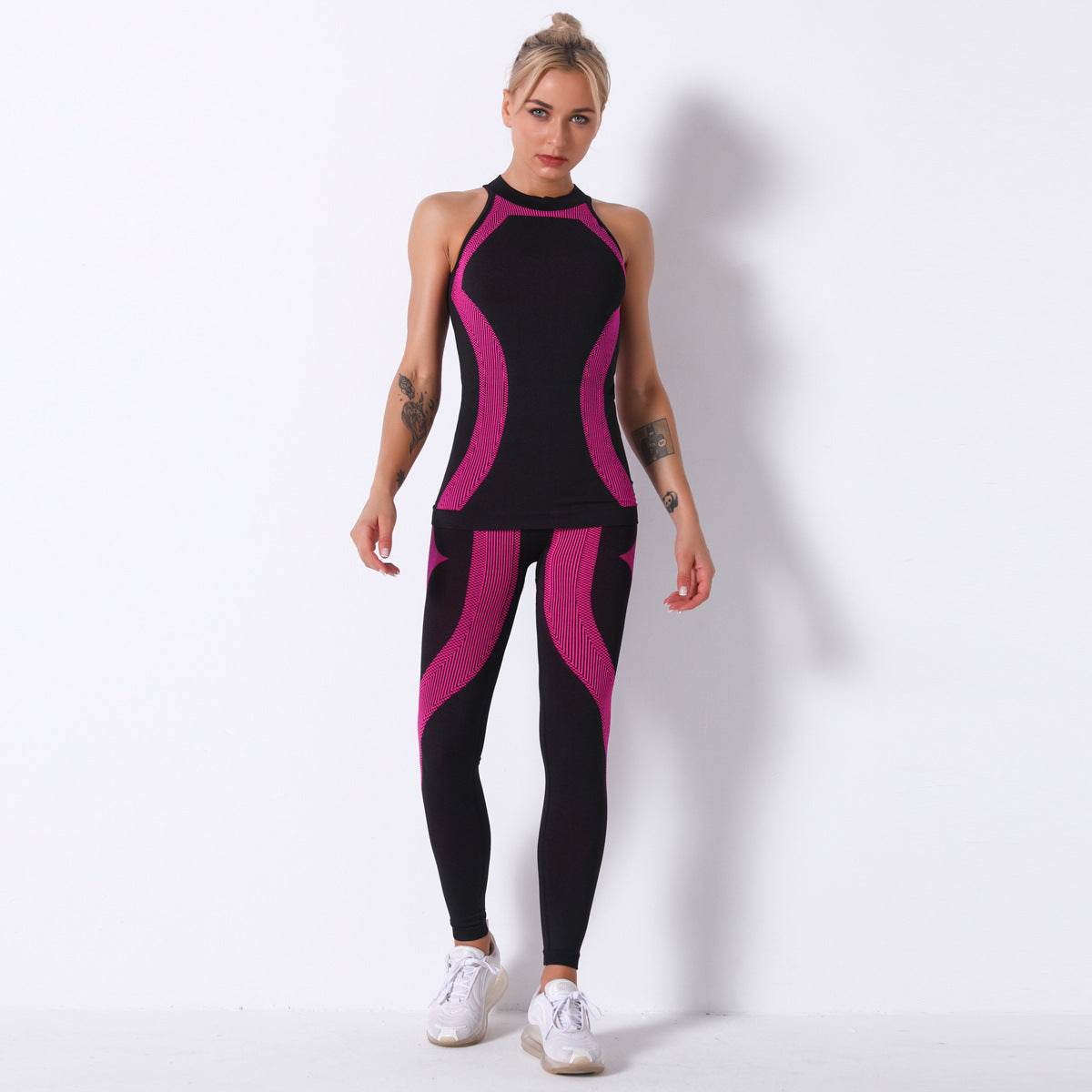 Two-piece Seamless Knitted Striped Sports Yoga Wear Vest - P12 Hub Europe