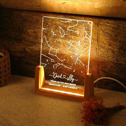 Personalized Star Map Night Light Engraved Name Birthday Photo Frame Wooden Base - P12 Hub Europe
