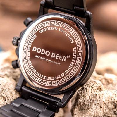 Csutomize Engrave logo Wood Watches for Mens DODO DEER Timer Luxury Chronograph Wristwatch Male Wriswatch Auto Date - P12 Hub Europe