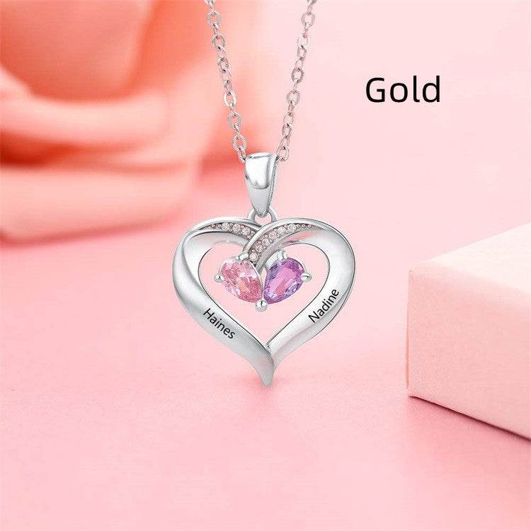 Gemstone necklace female heart-shaped couple custom lettering pendant gift - P12 Hub Europe