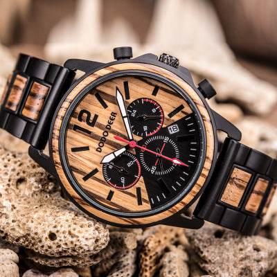 Csutomize Engrave logo Wood Watches for Mens DODO DEER Timer Luxury Chronograph Wristwatch Male Wriswatch Auto Date - P12 Hub Europe