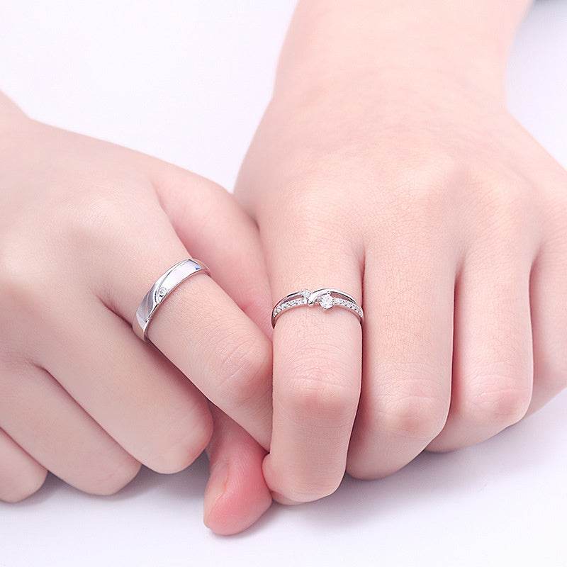 Weddings Simple Couple Style Silver Diamond Ring - P12 Hub Europe