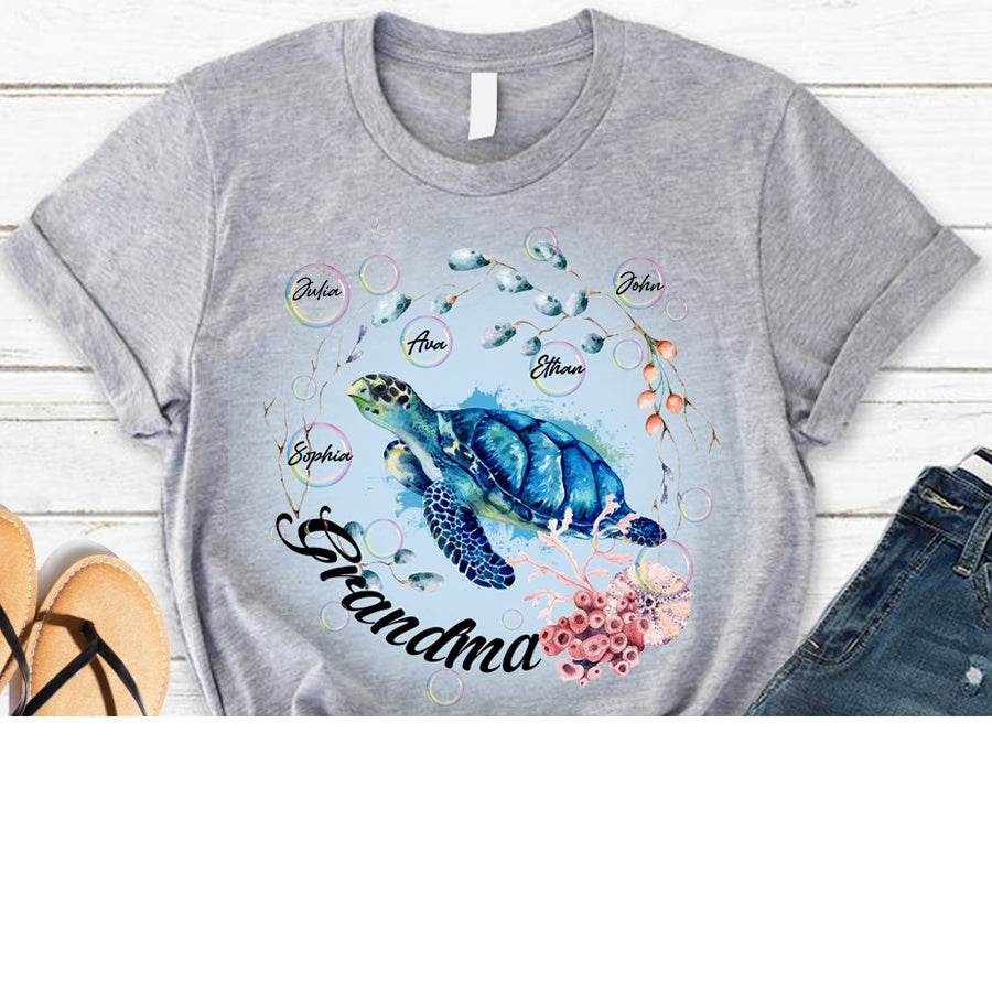Personalized Granny Turtle With Grandson Name T-Shirt - P12 Hub Europe