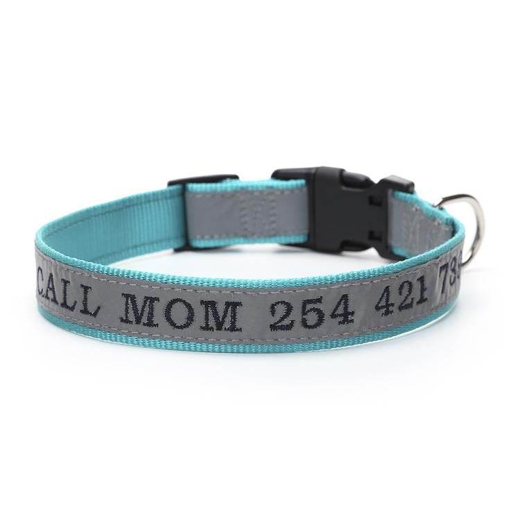 Personalized Phone Name Embroidered Reflective Dog Collar - P12 Hub Europe