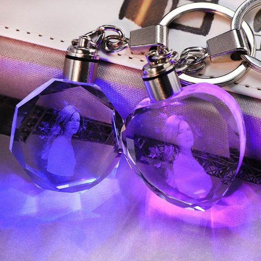 K9 Crystal Keychain LED Flashing Custom Carve Family Photo Frame Souvenir Gifts Glass Key Chain Ring Jewelry - P12 Hub Europe