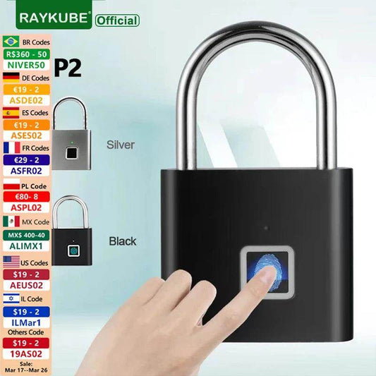 Fingerprint Padlock | Waterproof, Zinc Alloy, Rechargeable, Biometric - P12 Hub Europe