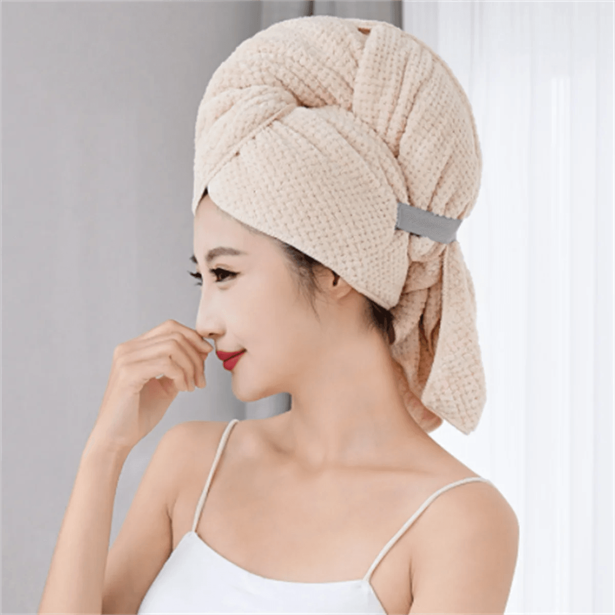 Super Absorbent Elastic Band Head Towel for Women's Hair Drying - Extra Large Microfiber Hair Towel Wrap with Headband - P12 Hub Europe