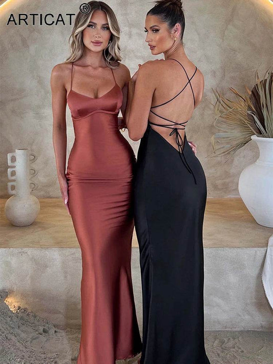 Satin Backless Mermaid Slip Dress - Sweetheart Neck Party - P12 Hub Europe