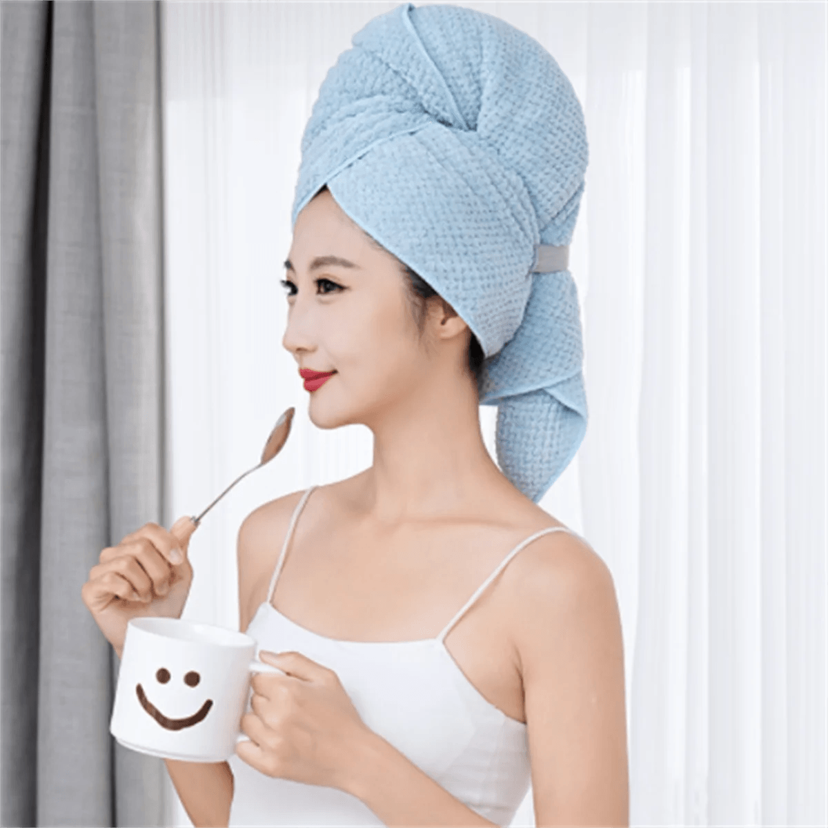 Super Absorbent Elastic Band Head Towel for Women's Hair Drying - Extra Large Microfiber Hair Towel Wrap with Headband - P12 Hub Europe