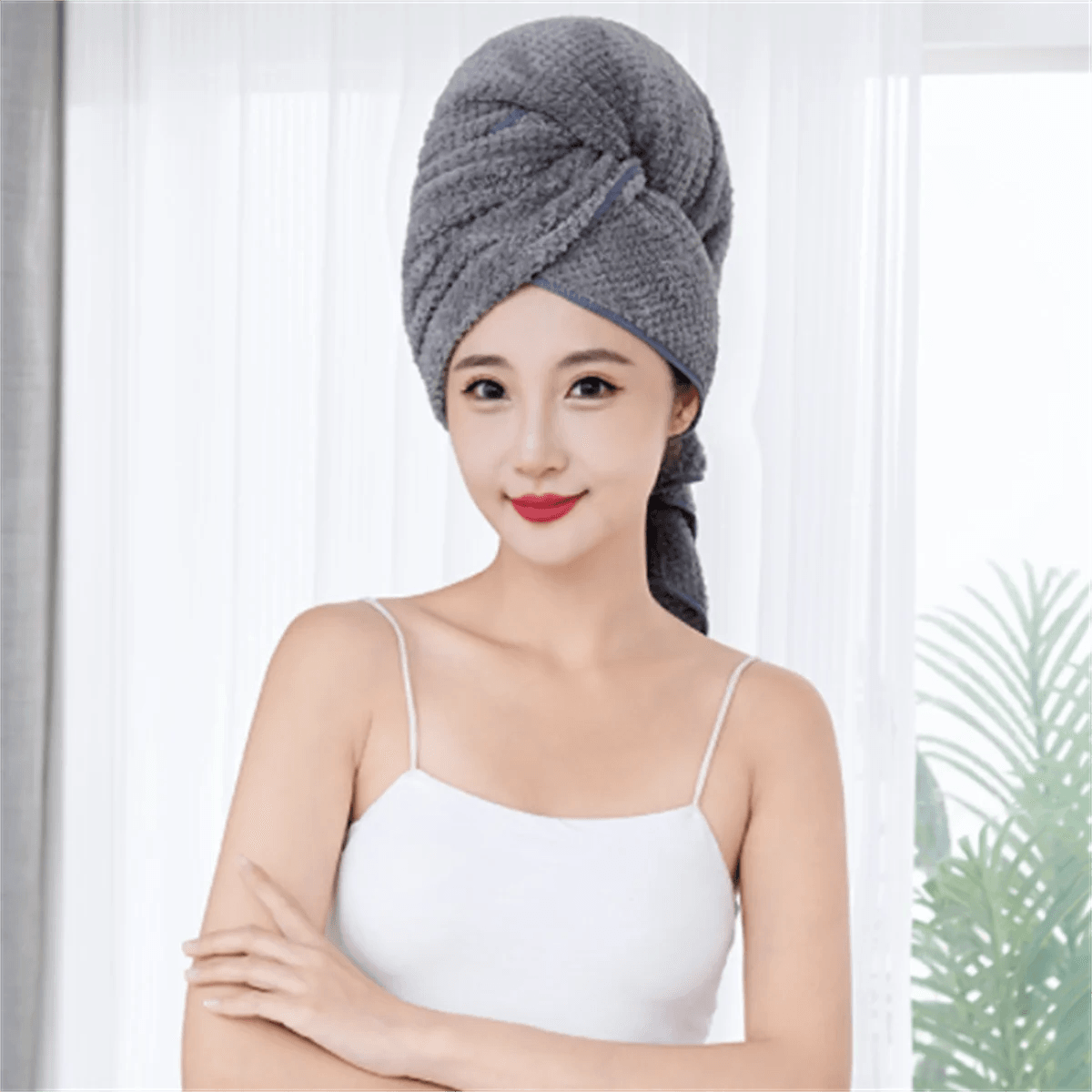 Super Absorbent Elastic Band Head Towel for Women's Hair Drying - Extra Large Microfiber Hair Towel Wrap with Headband - P12 Hub Europe