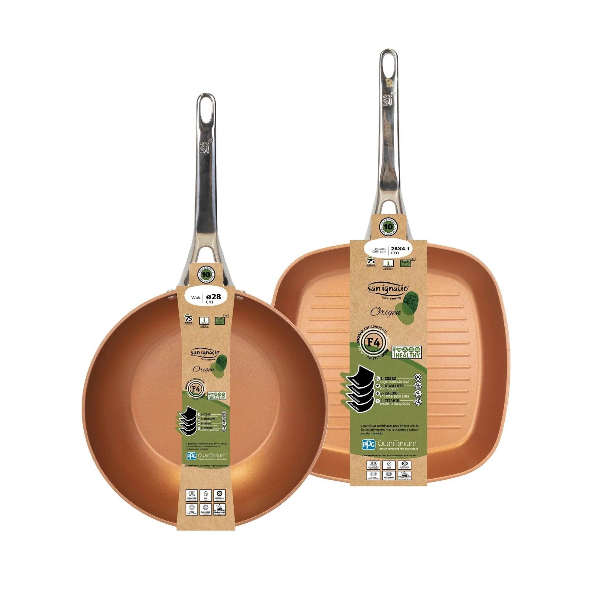 San ignacio grill and wok frying pan set 28cm - quantanium coating - complete kitchen set - P12 Hub Europe