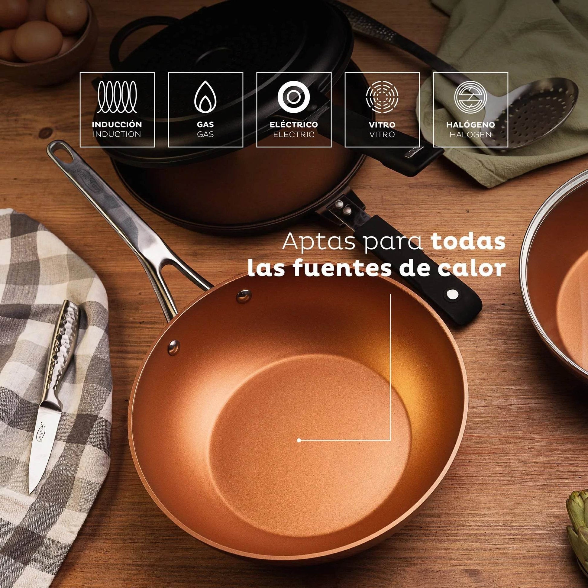 San ignacio grill and wok frying pan set 28cm - quantanium coating - complete kitchen set - P12 Hub Europe