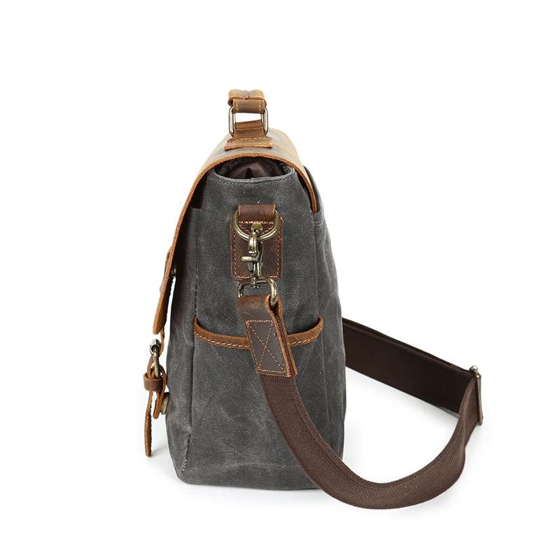 waterproof padded waxed canvas bags personalized stylish case satchel vintage messenger bag for men