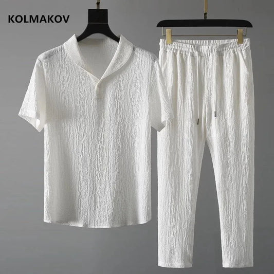 (Shirt + trousers)2025 summer men fashion classic shirt men's business casual fashion shirts men A set of clothes size M-4XL