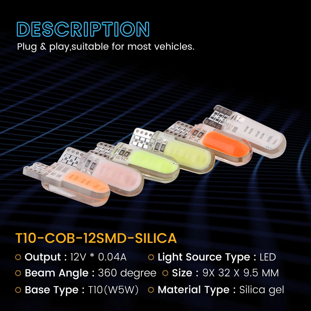 Silicone Gel COB LED Car Light 12V T10 W5W Wedge Side Parking Reading Bulb Signal Lamp Clearance Light
