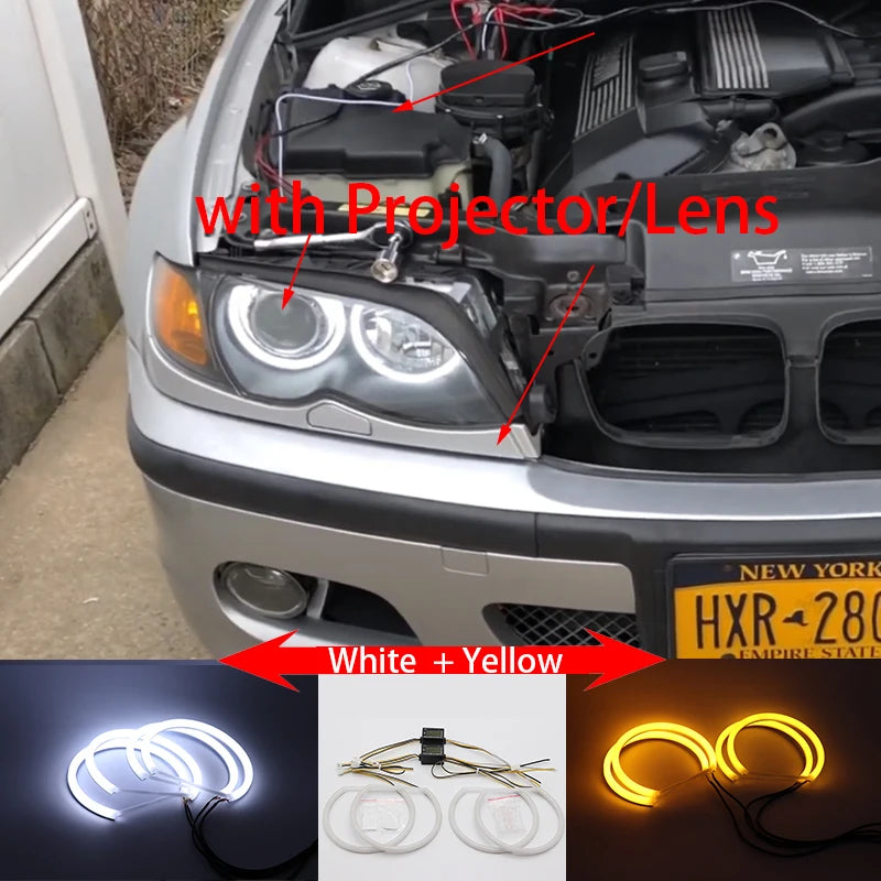 For BMW 3 Series E46 Sedan Touring Wagon Coupe Compact 1998-2005 WHITE LED Headlight Angel Demon Eyes Kit Angel Eyes Light