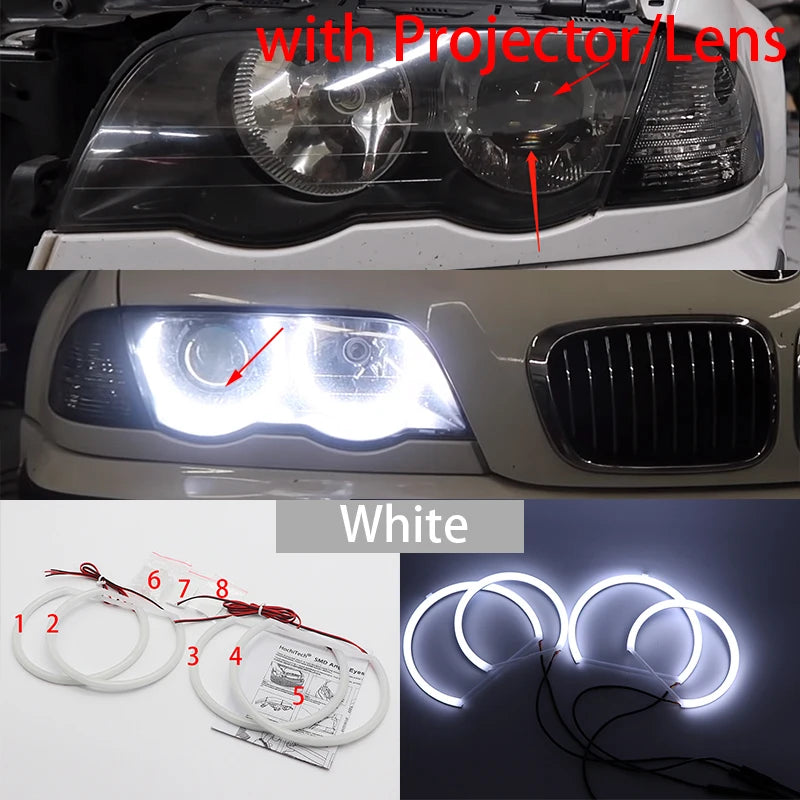 For BMW 3 Series E46 Sedan Touring Wagon Coupe Compact 1998-2005 WHITE LED Headlight Angel Demon Eyes Kit Angel Eyes Light