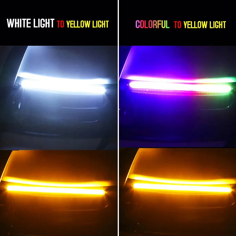 2Pcs Led Car DRL Daytime Running Lights Waterproof Universal DC 12V Auto Headlight Sequential Turn Signal Yellow Flow Day Light