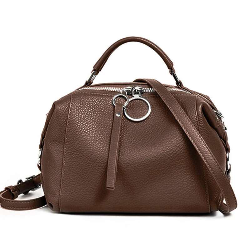 Zency Women's Handbag Genuine Leather Cowhide Cross Body Bags Ladies Shoulder Top Handle Satchel Trendy 2025 Boston Bags Shopper