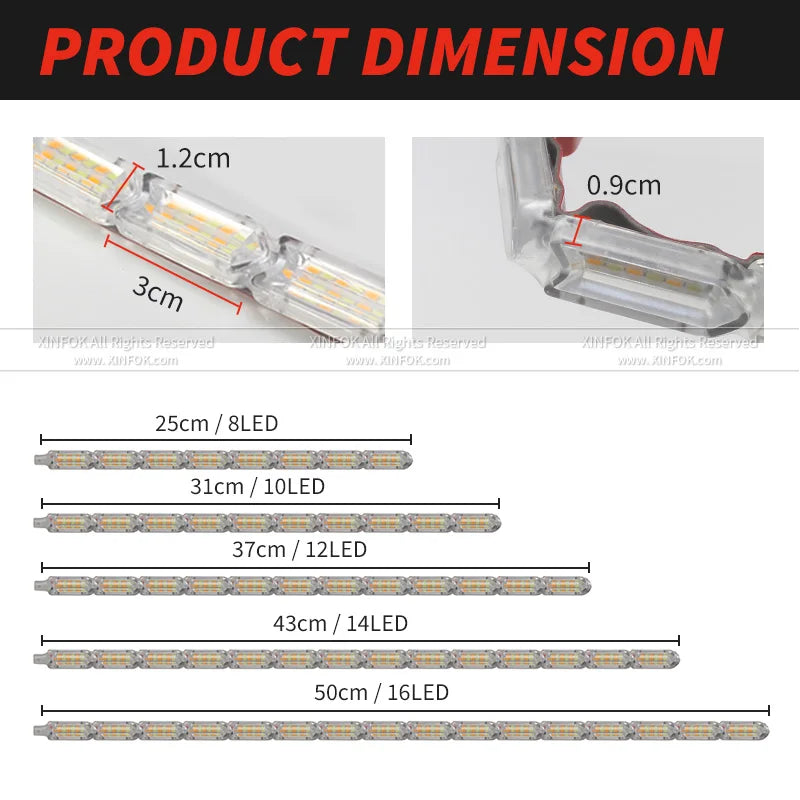 2Pcs Flowing DRL LED Daytime Running Light Sequential 12V Flexible LED Strip DRL Turn Signal Lamp for Car Driving Light