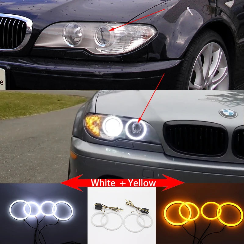 For BMW 3 Series E46 Sedan Touring Wagon Coupe Compact 1998-2005 WHITE LED Headlight Angel Demon Eyes Kit Angel Eyes Light