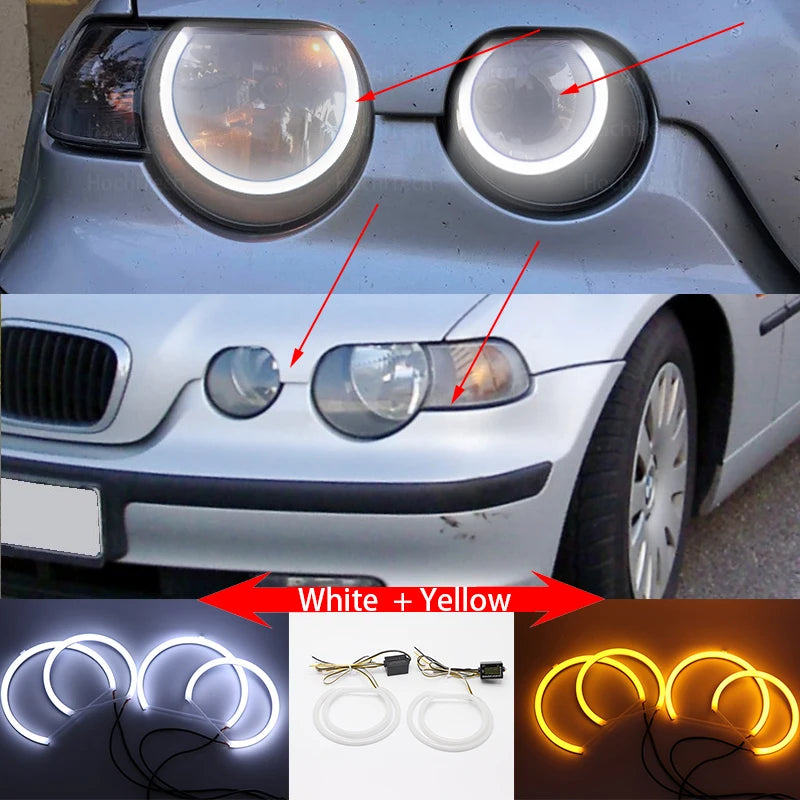 For BMW 3 Series E46 Sedan Touring Wagon Coupe Compact 1998-2005 WHITE LED Headlight Angel Demon Eyes Kit Angel Eyes Light