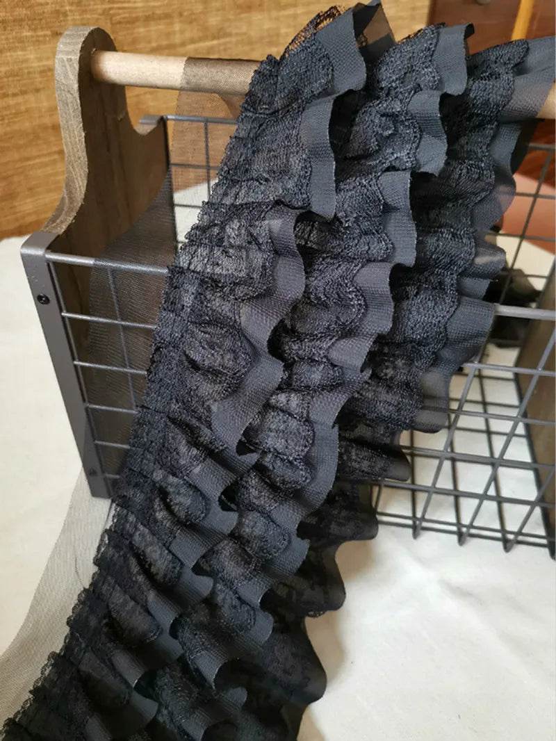 11CM Wide Luxury White Black Three Layers Lace Fabric Ribbon Cotton Embroidered Flowers Ruffle Trim For Dress DIY Clothes Sewing - P12 Hub Europe